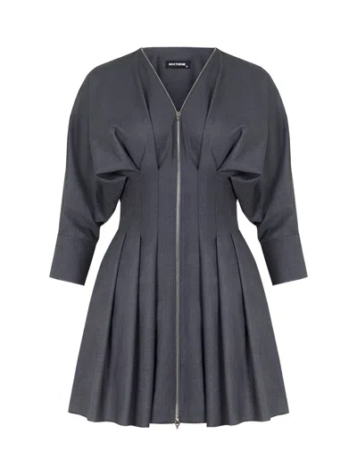 Nocturne Women's Grey Front Zipper Mini Dress In Gray
