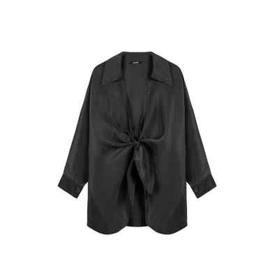 Nocturne Women's Grey Front-tie Longline Shirt In Gray