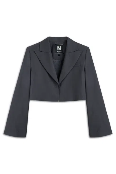 Nocturne Women's Grey Padded Shoulder Crop Jacket