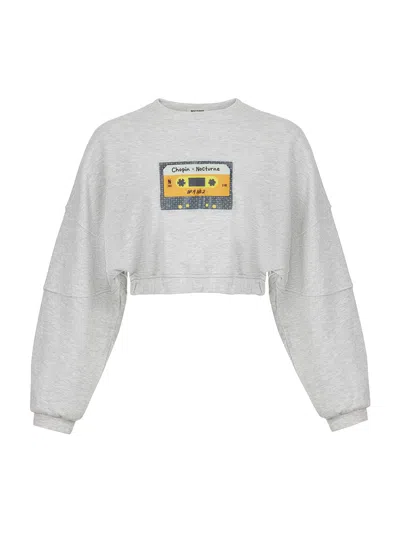 Nocturne Women's Grey Printed Crop Sweatshirt