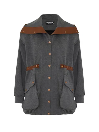 Nocturne Women's Grey Wide Collar Oversized Jacket