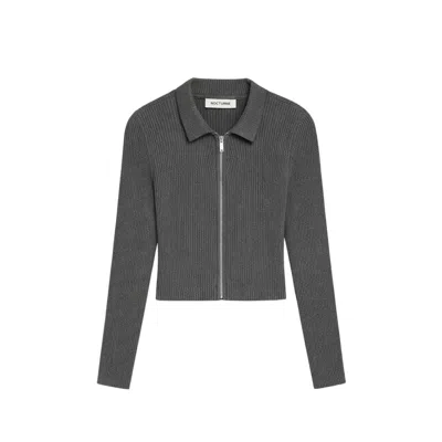 Nocturne Women's Grey Zip-front Ribbed Knit Top In Gray