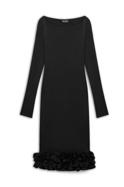 Nocturne Women's Jersey Maxi Dress With Ruffle Detail - Black
