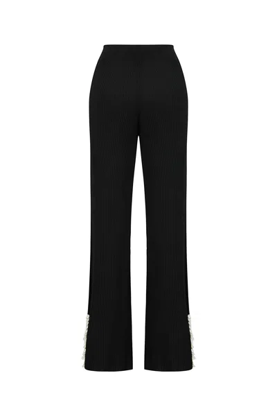 Nocturne Women's Mother Of Pearl Beaded Knit Pants - Black
