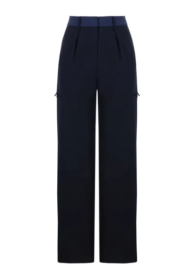 NOCTURNE WOMEN'S NAVY BLUE HIGH-WAISTED PANTS