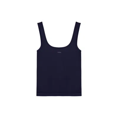 Nocturne Women's Navy Blue Printed Sleeveless Crop Top