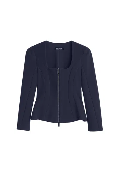 NOCTURNE WOMEN'S NAVY BLUE ZIP-FRONT STRUCTURED TOP