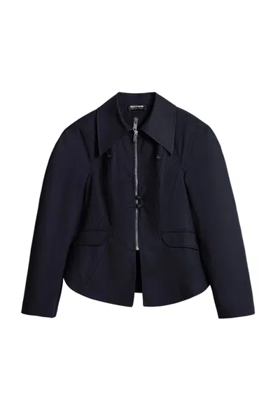 Nocturne Women's Navy Blue Zip-front Tailored Jacket
