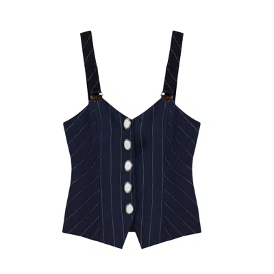 Nocturne Women's Navy Pinstripe Corset Bustier Top In Blue