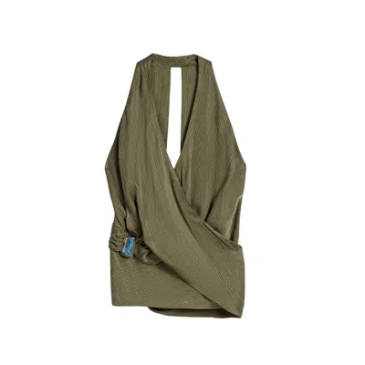 Nocturne Asymmetric Halter Wrap Top In Green