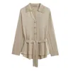 Nocturne Women's Neutrals Beige Belted Shirt With Statement Buttons In Multi