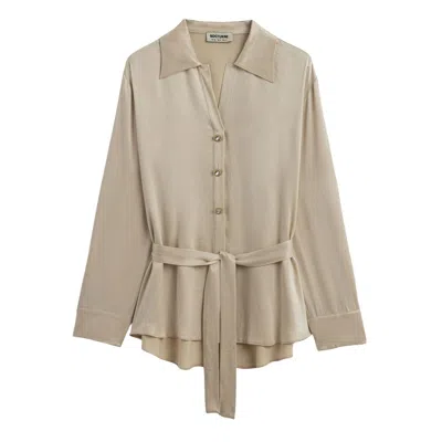 Nocturne Women's Neutrals Beige Belted Shirt With Statement Buttons In Multi