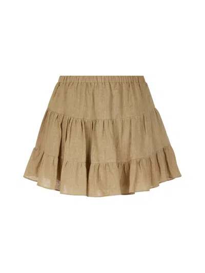 Nocturne Women's Neutrals Beige Tiered Mini Linen Skirt
