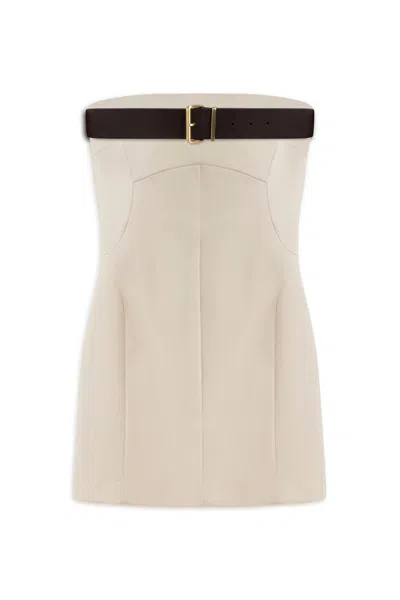 Nocturne Women's Neutrals Belt Detailed Mini Dress In White