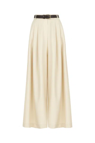 Nocturne Women's Neutrals Belted Palazzo Trousers In White