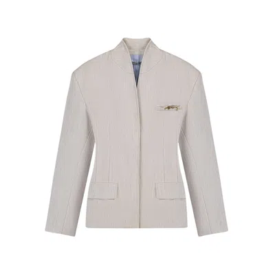 Nocturne Women's Neutrals Brooch Detail Collarless Jacket In Gray
