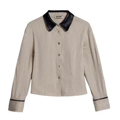 Nocturne Women's Neutrals Contrast Collar Balloon-sleeve Shirt