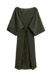 Nocturne Women's Neutrals Embroidered Crinkle-knit Kimono Maxi Dress In Green