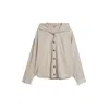 Nocturne Women's Neutrals Hooded Shirt With Snap Button Details In Gray