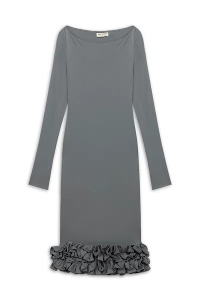 NOCTURNE WOMEN'S NEUTRALS JERSEY MAXI DRESS WITH RUFFLE DETAIL