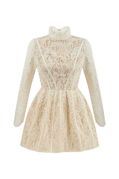 Nocturne Women's Neutrals Lace Design Mini Dress - Ecru In Beige