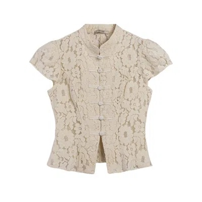 Nocturne Women's Neutrals Lace Mandarin Collar Blouse