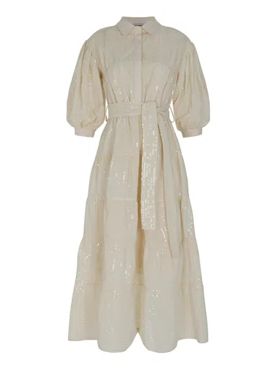 Nocturne Women's Neutrals Light Beige Embroidered Maxi Dress