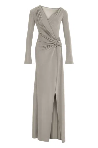Nocturne Women's Neutrals Mink Knot Detail Slit Maxi Dress