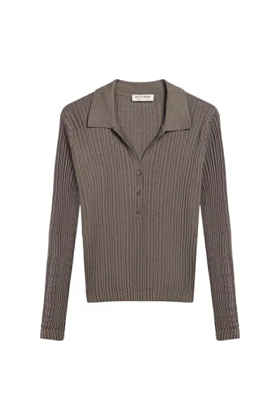 Nocturne Women's Neutrals Mink Ribbed Polo Sweater