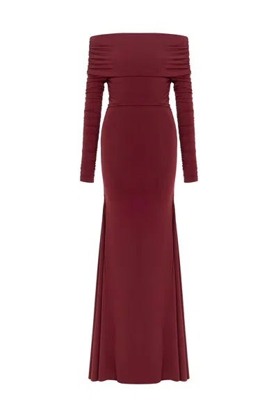 Nocturne Women's Neutrals Off-the-shoulder Maxi Dress In Burgundy