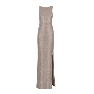 Nocturne Sequin Open Back Maxi Dress In Brown