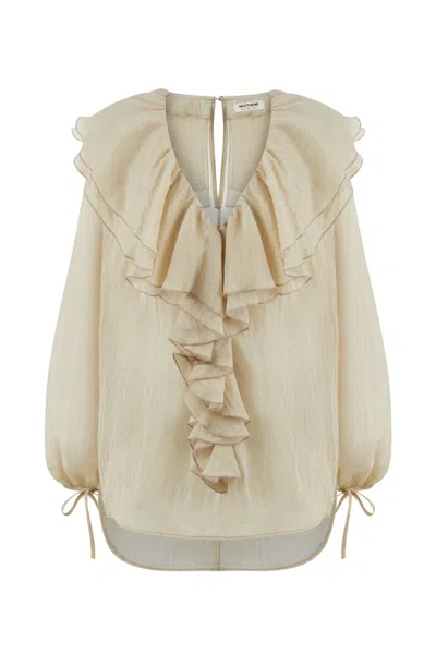 Nocturne Women's Neutrals Stoned Flounce Blouse