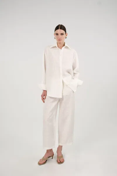 Nocturne Women's Neutrals White Linen Drawstring Trousers