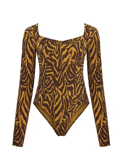 Nocturne Women's  Tiger Print Bodysuit- Multicolour