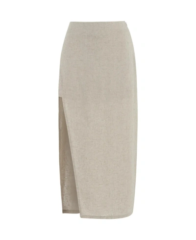 Nocturne Women's Neutrals Pencil Skirt With Slit-beige In White