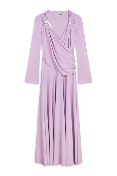 Nocturne Women's Pink / Purple Long Sleeve Maxi Dress With Accessory Detail