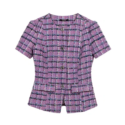 Nocturne Women's Pink Short Sleeve Tweed Peplum Jacket In Purple