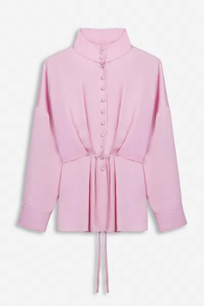 Nocturne Women's Pink Tie Detail Stand Collar Shirt