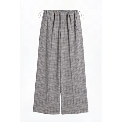 Nocturne Women's Plaid Wide-leg Drawstring Pants In Gray