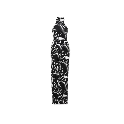 Nocturne Printed Halter Maxi Dress In Black