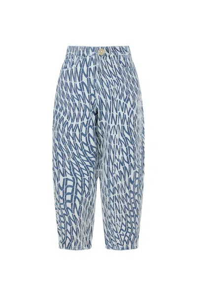 Nocturne Women's Printed Mom Jeans-blue & White In Blue/white