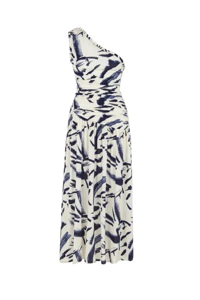 Nocturne Printed One-shoulder Draped Midi Dress In Multi
