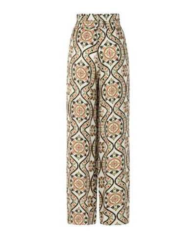 Nocturne Women's Printed Wide Leg Trousers In White