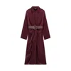 Nocturne Women's Red Burgundy Belted Draped Shirt-collar Maxi Dress In Red