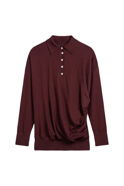 Nocturne Women's Red Burgundy Relaxed Polo Knit Sweater