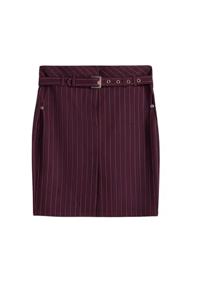 Nocturne Women's Red Pinstripe Belted Pencil Skirt In Brown
