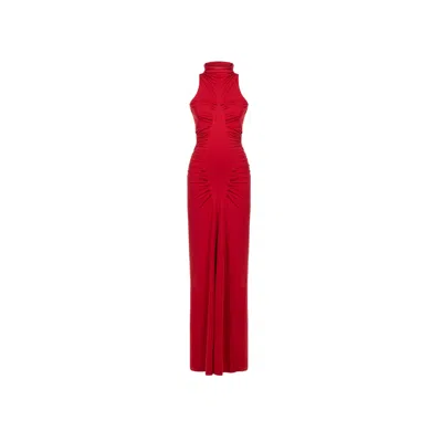 Nocturne Ruched High-neck Maxi Dress In Red