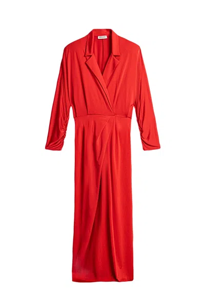 Nocturne Women's Red Shirt Collar Draped Maxi Dress