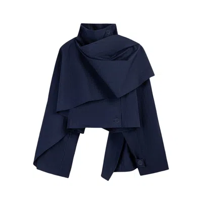 Nocturne Women's Shawl Detail Stand Collar Trench Coat Blue
