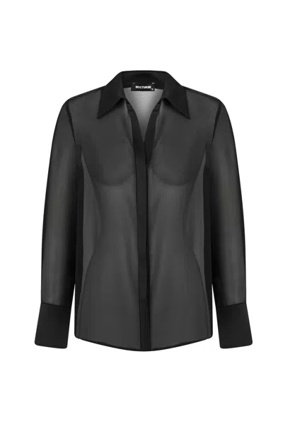 Nocturne Women's Sheer Button Front Shirt-black In Black